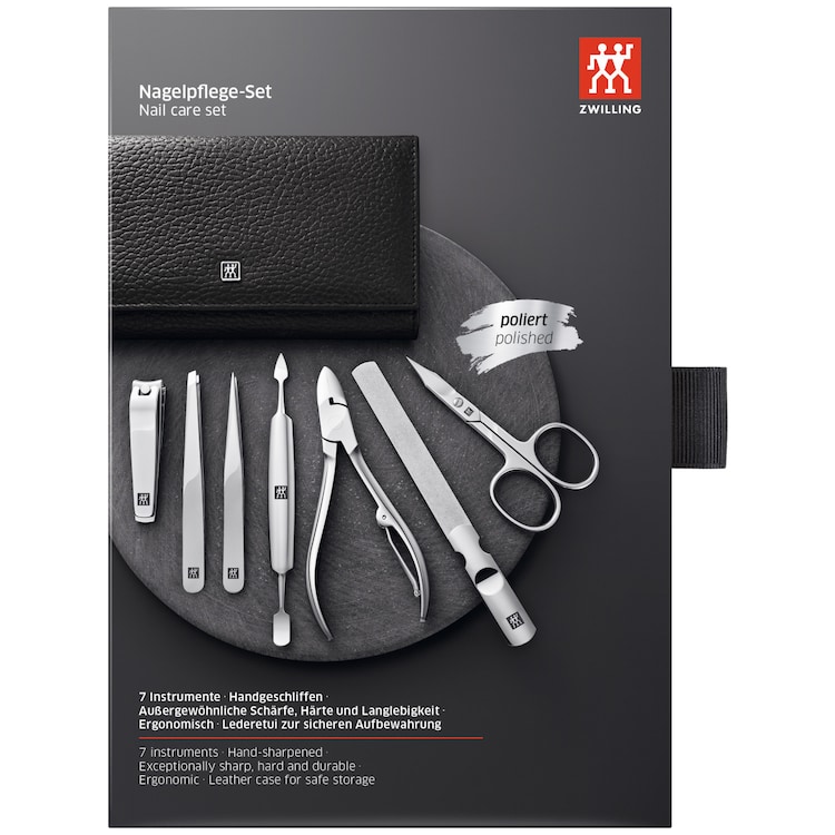 Maniküre Pediküre Set 7tlg. mit Nagelknipser, Leder, schwarz