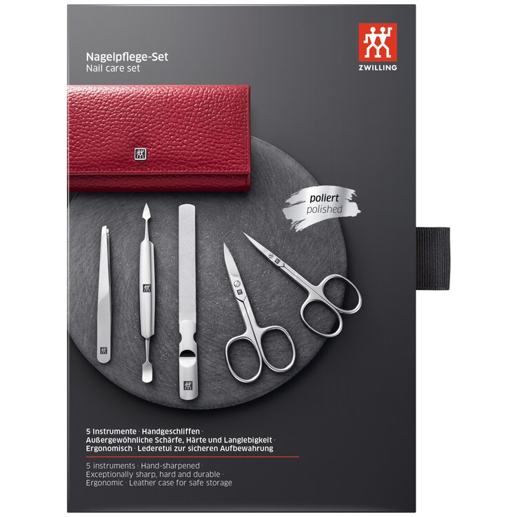 Maniküre Pediküre Set 5tlg. mit Nagelschere, Leder, Rot