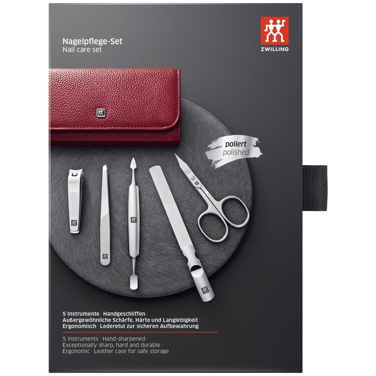 Maniküre Pediküre Set 5tlg. Mit Nagelknipser, Leder, Rot